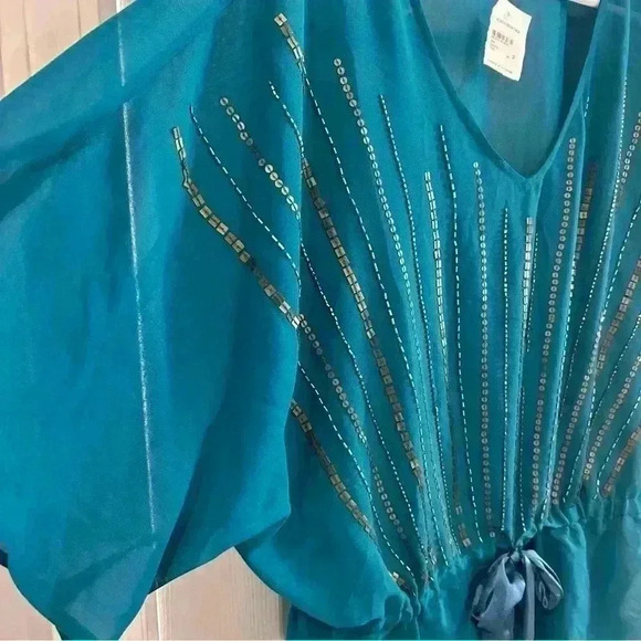 NWT KUT from the Kloth Women Blouse Sz XL Embellish Beaded Sheer Short Sleeve - Picture 4 of 10